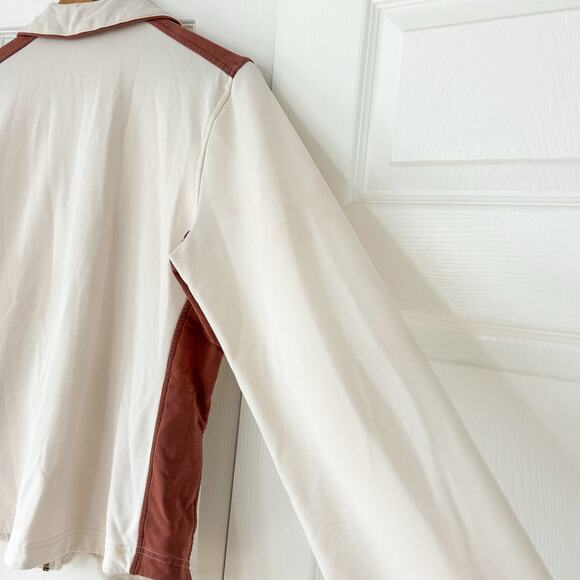 Lauren Ralph Lauren Cream Zip Active Jacket Rust Brown Trim Size Large - Picture 7 of 9